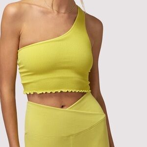 NWT SPIRITUAL GANGSTER XS/S LUNA ONE SHOULDER CROP TANK - CHARTEUSE